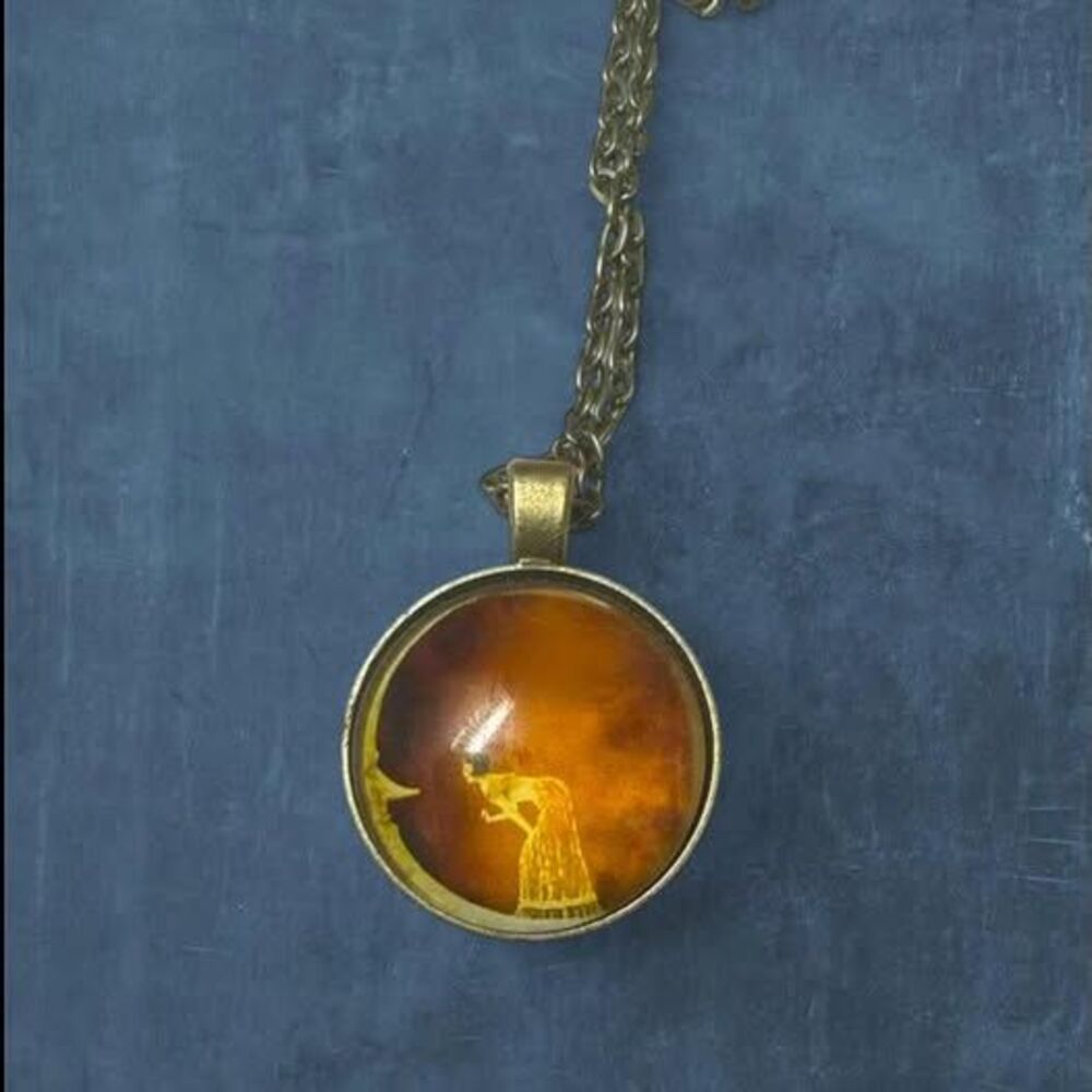 whimsical antique style coquette talking to the moon pendant necklace